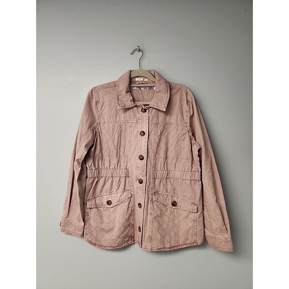 Maurices Womens L Pink Quilted Jacket Utility Button Up Cargo Work
